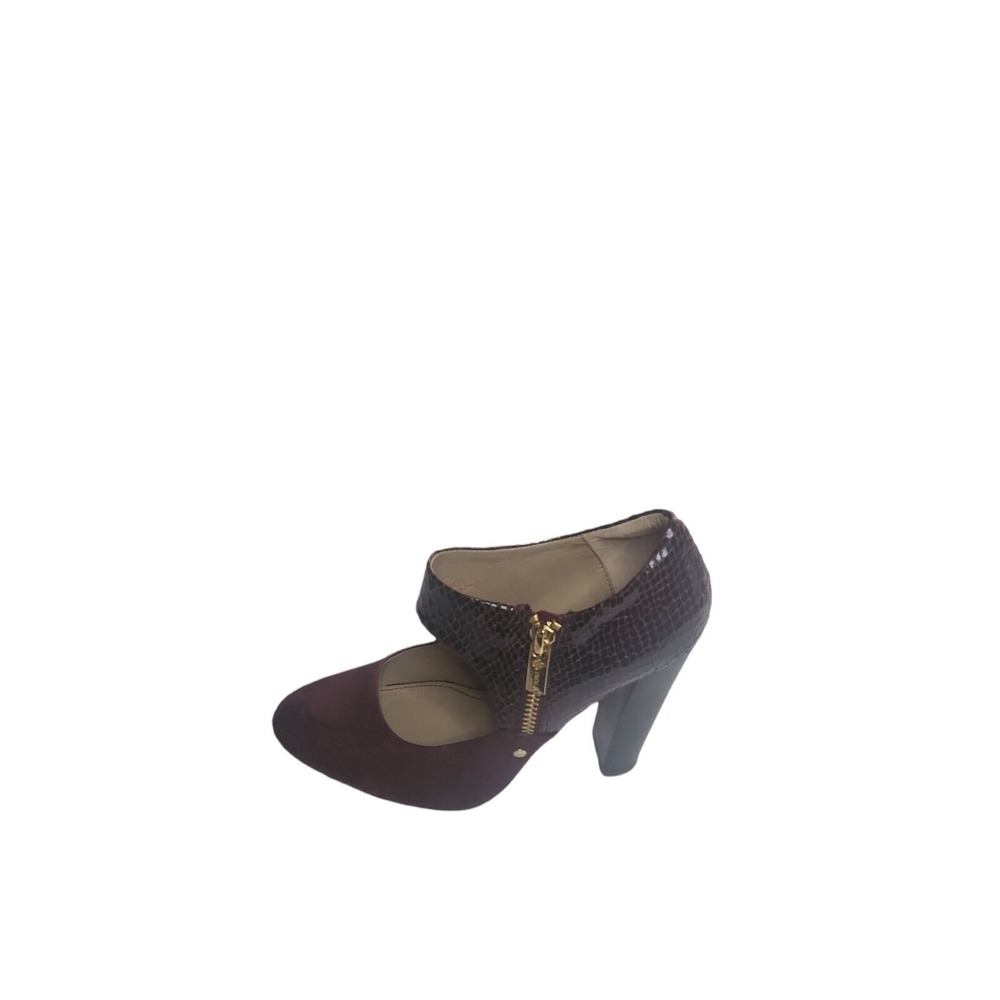 Isola Burgundy‎ Suede Block Heels Women Sz 6.5 M Zip Up Office Workwear Comfort